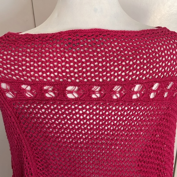 Chico's Pink Crochet Knit Poncho One Size Fits All - Picture 6 of 9
